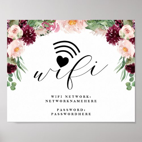 Adore Floral Wifi Network  Password Wedding Sign