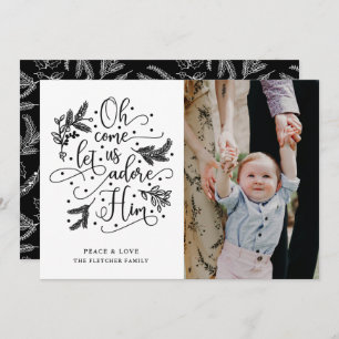 Adore Him Photo Christmas Flat Card Black
