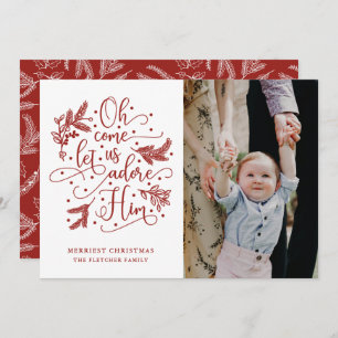Adore Him   Photo Christmas Flat Card   Red