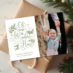Adore Him Photo Christmas Flat Card Sage