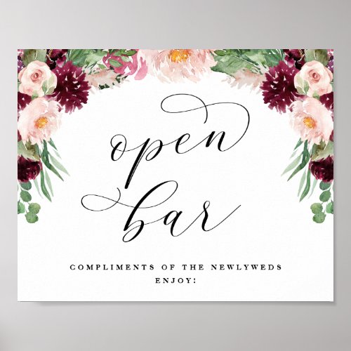 Adore Open Bar Calligraphy Wedding Reception Sign