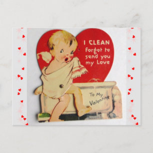Adoreable Toddler Takes Bath Vintage Valentine Postcard