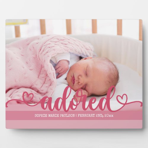 Adored Baby Girl Photo Pink Nursery Plaque