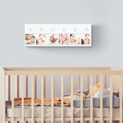 ADORED Baby Photo Collage Blue and White Canvas Print
