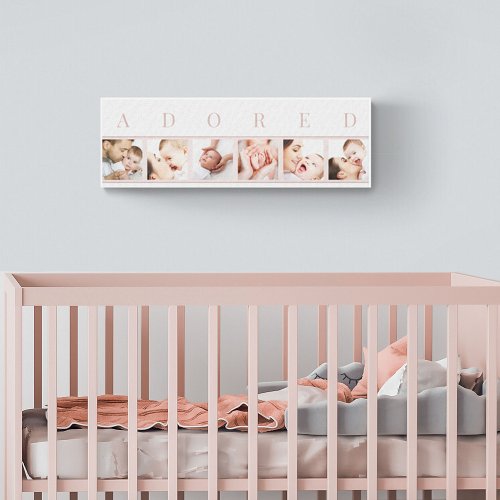 ADORED Baby Photo Collage Elegant Pink and White Canvas Print