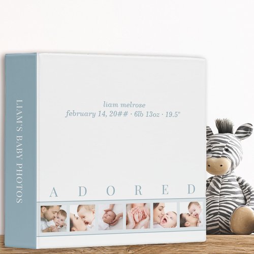 ADORED Blue and White Custom Baby Photo Album 3 Ring Binder