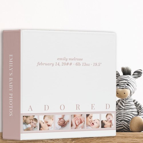 ADORED Pink and White Custom Baby Photo Album 3 Ring Binder