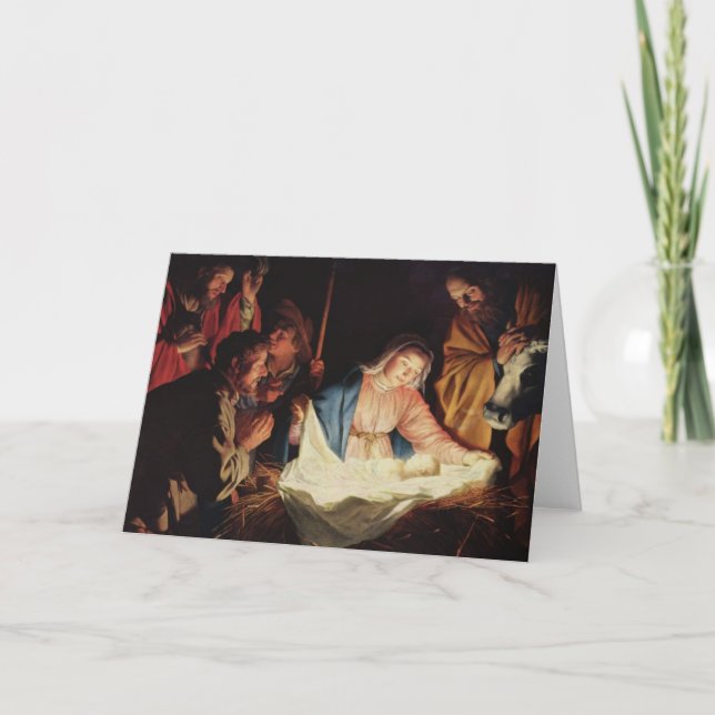 Adoring Shepherds by Gerard van Honthorst Holiday Card (Front)
