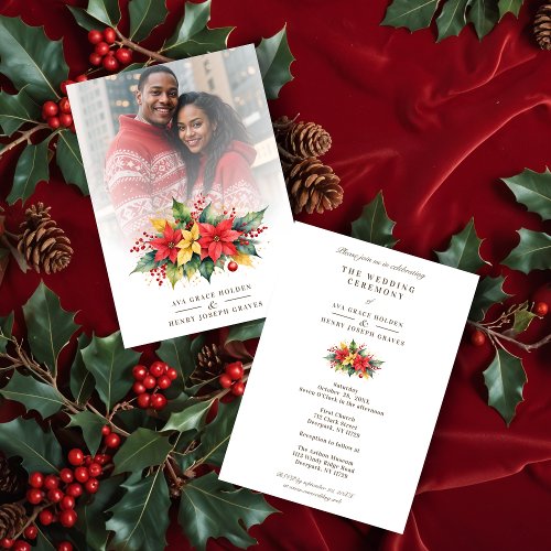 Adorned Christmas Floral Garland Poinsettias Photo Invitation