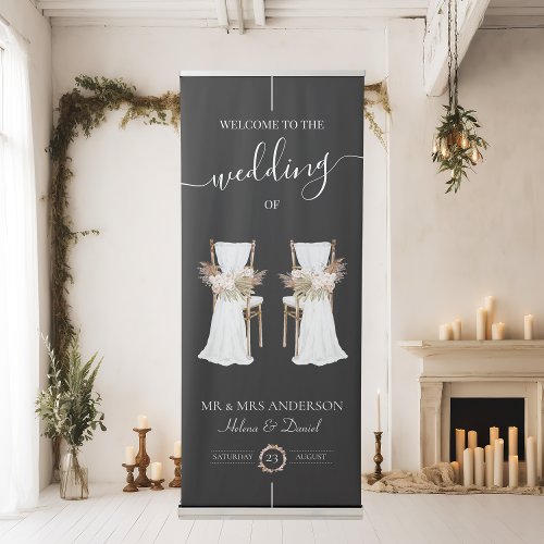 Adorned Couple Chairs in a Personalized Wedding Retractable Banner