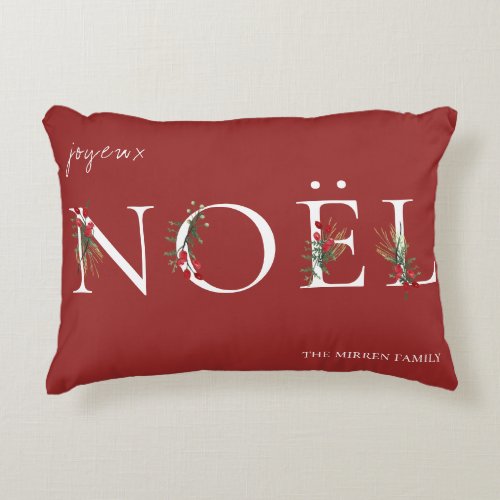 Adorned Holiday NOEL Personalized Pillow  Red