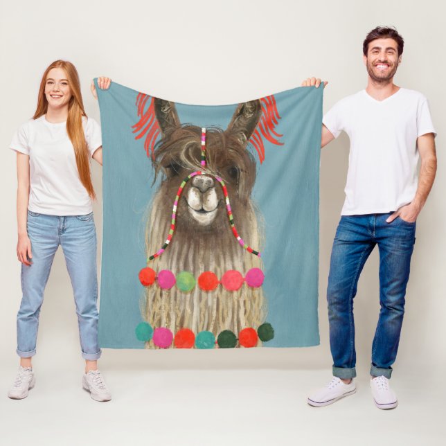 Adorned Llama - Brown Fleece Blanket (In Situ)