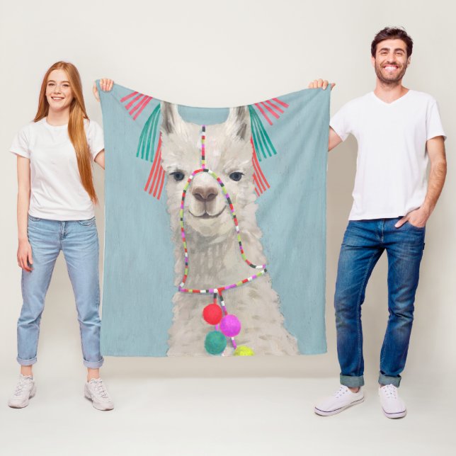 Adorned Llama - White Fleece Blanket (In Situ)