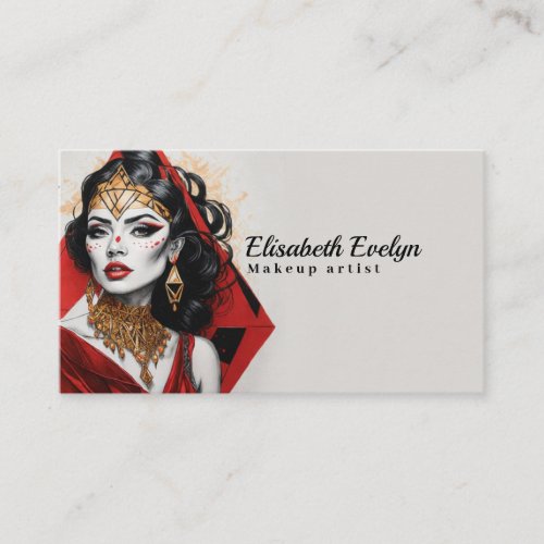 Adorned with Gold Necklace and Red Triangle Business Card