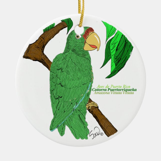 Adorno Cotorra de Puerto Rico Ceramic Ornament (Front)