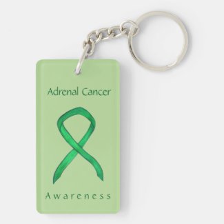 Adrenal Cancer Awareness Green Ribbon Keychain