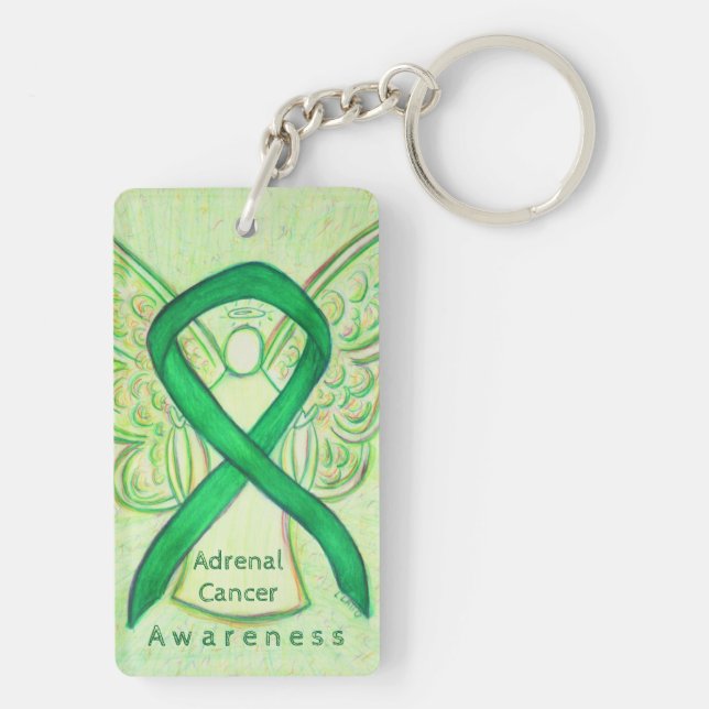 Adrenal Cancer Awareness Green Ribbon Keychain (Back)