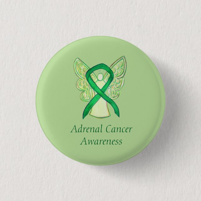 Adrenal Cancer Green Awareness Ribbon Angel Pin (Front)