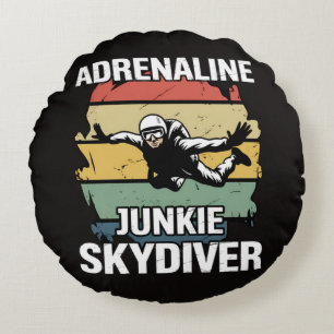 Adrenaline Junkie Skydiver Round Pillow