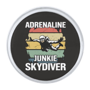 Adrenaline Junkie Skydiver Silver Finish Lapel Pin