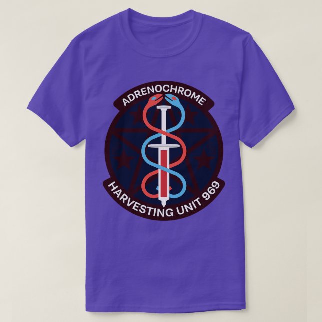 adrenochrome conspiracy emblem satire T-Shirt (Design Front)