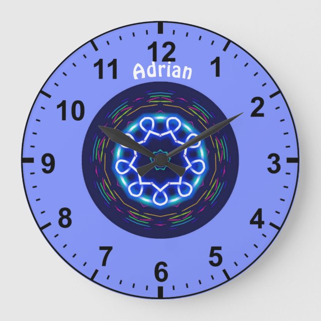 ADRIAN Personalized ~ Space Wheel Fractal ~ Large  Clock (Front)