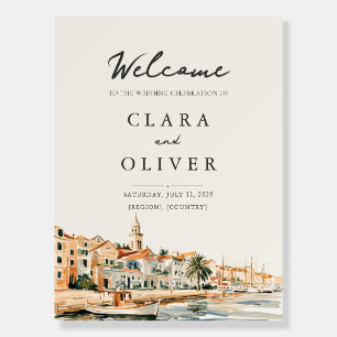 Adriatic Bell Tower Harbor Wedding Welcome Sign