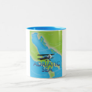 Adriatic Sea Flight map Two-Tone Coffee Mug