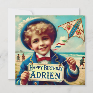 ADRIEN ~ Birthday Card ~ Flying Kite ~ Flat Card