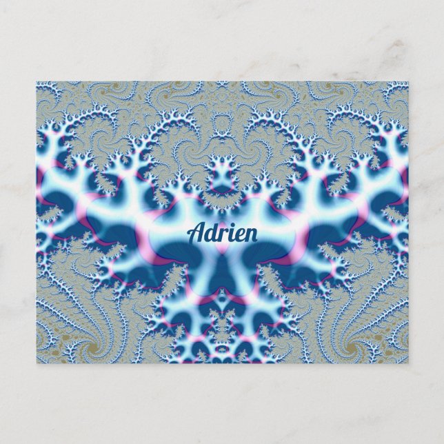 ADRIEN ~ Icy White and Blue 3D Fractal Design ~  Postcard (Front)