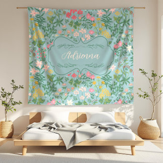 Adrienna Blue Art Nouveau Floral Field Fleece Blanket