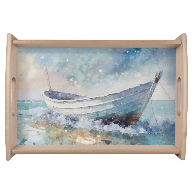 Adrift At Sea Lone Sailing Boat Serving Tray (Front)