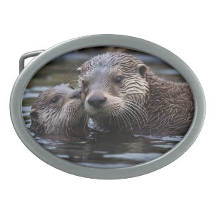 **"Adrift in Love: Mommy and Baby Otter"** Belt Buckle