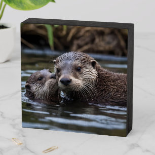 **"Adrift in Love: Mommy and Baby Otter"** Wooden Box Sign