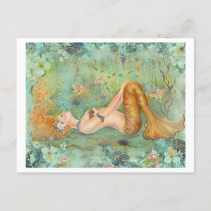 Adrift  peaceful mermaid print by Renee Postcard