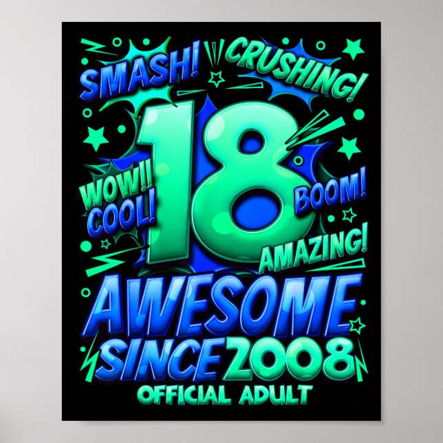 Adult 18 Year Old For Boys 18th Birthday Boy  Poster (Front)