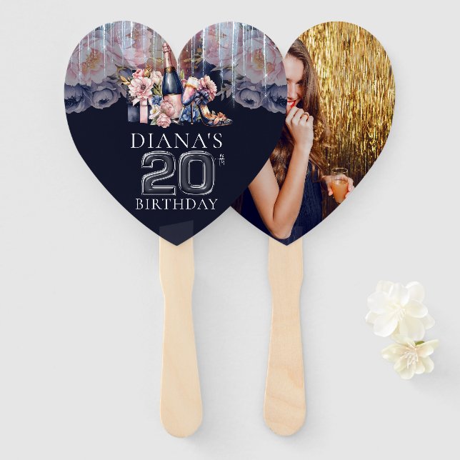 Adult 20th Birthday Photo Personalized Hand Fan (Front and Back)