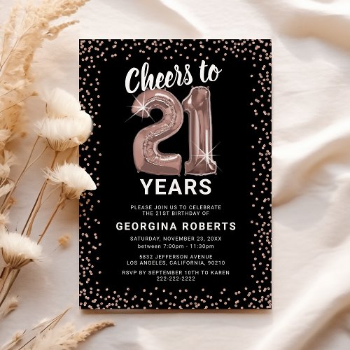 Adult 21st Birthday Rose Gold Invitation