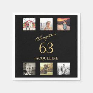 Adult 6 Photo Black And Gold Any Age Birthday Napkins