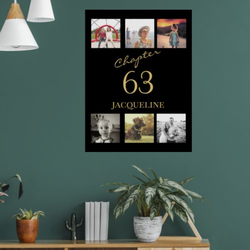 Adult 6 Photo Black And Gold Any Age Birthday Poster