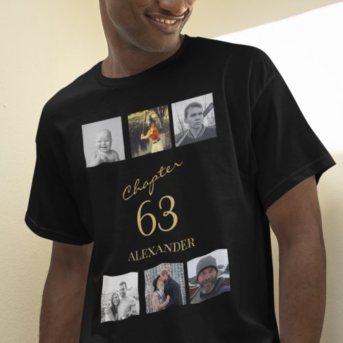 Adult 6 Photo Black And Gold Any Age Birthday T_Shirt