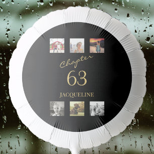 Adult 6 Photo Black Gold Birthday Balloon