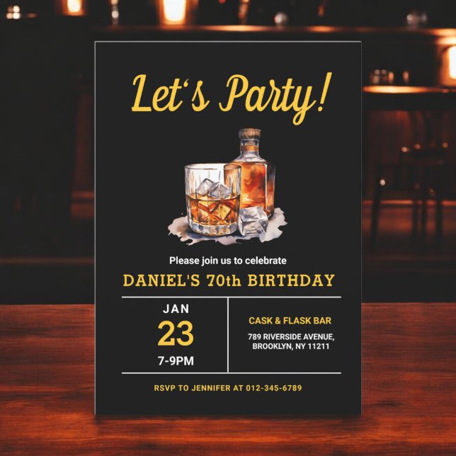Adult 70 Years Whiskey Bourbon Birthday Party Invitation (Creator Uploaded)