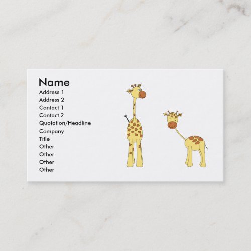 Adult and Baby Giraffe. Cartoon Business Card Template