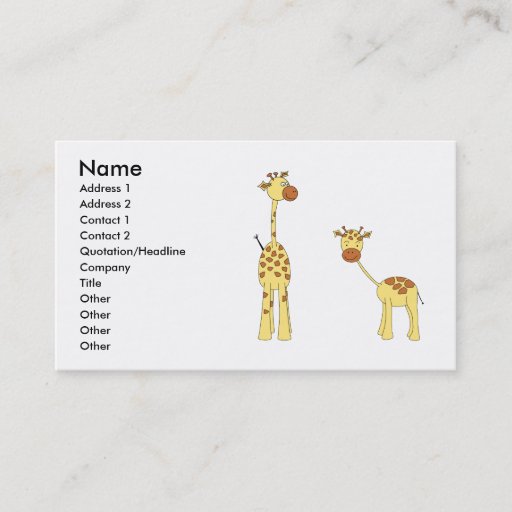 Customizable Adult and Baby Giraffe. Cartoon Business Card Template