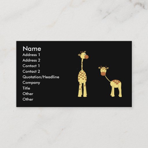 Customizable Adult and Baby Giraffe. Cartoon Business Card