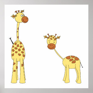 Adult and Baby Giraffe. Cartoon Poster