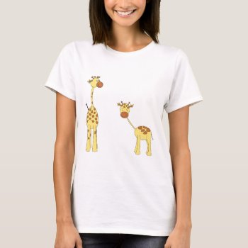 Adult And Baby Giraffe. Cartoon T-shirt by Animal_Art_By_Ali at Zazzle