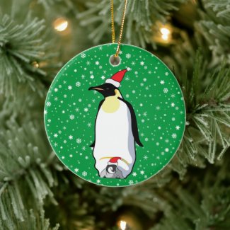 Adult and Baby Penguin in Santa Hat 