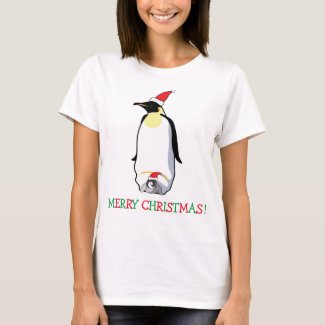 Adult and Baby Penguin in Santa Hat T-Shirt